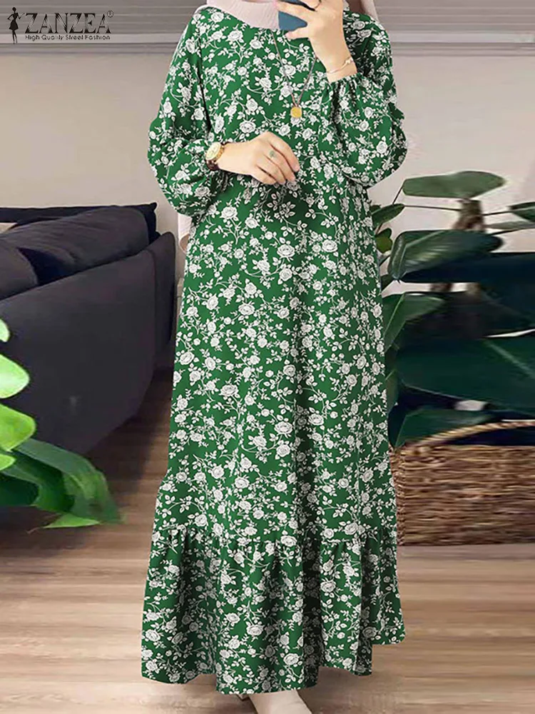 Платье ZANZEA женское с цветочным принтом, Винтажный Длинный Сарафан в мусульманском стиле с оборками и длинным рукавом