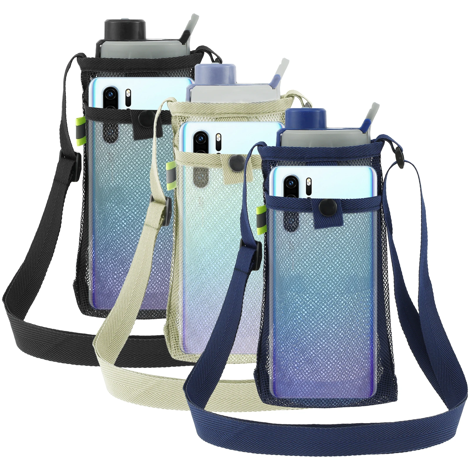 3Pcs Water Bottle Carrier Bag Mesh Water Bottle Pouch Water Bottle Holder with Adjustable Strap Lightweight Portable Bottle Bag