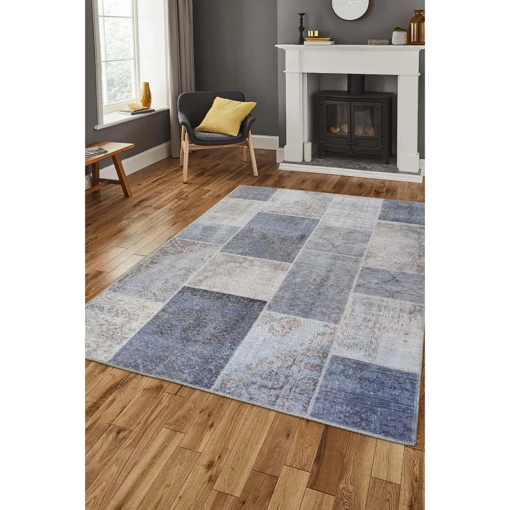 

Patchwork Patterned Living Room Carpet, Woven Floor Decorative Sonille Gray Carpet Jazz Quality Handmade Middle East Design