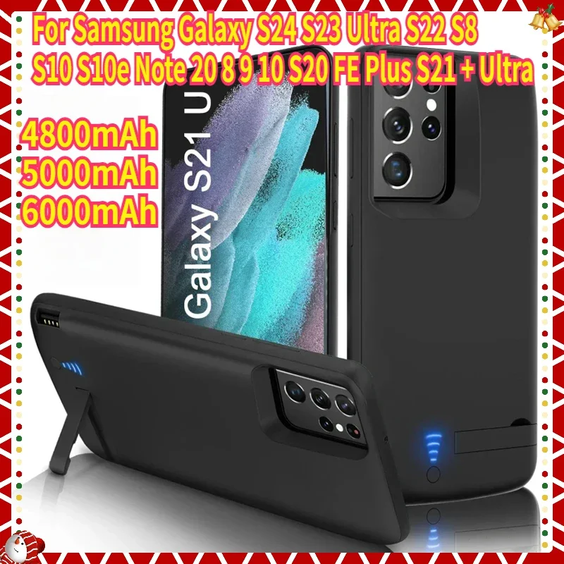 Фото Чехол с аккумулятором емкостью 6000 мАч для Samsung Galaxy S24 S23 Ultra S22 S8 S10 S10e Note 20 8 9 10 S20 FE Plus S21 + зарядное устройство Ultra Power Bank №1