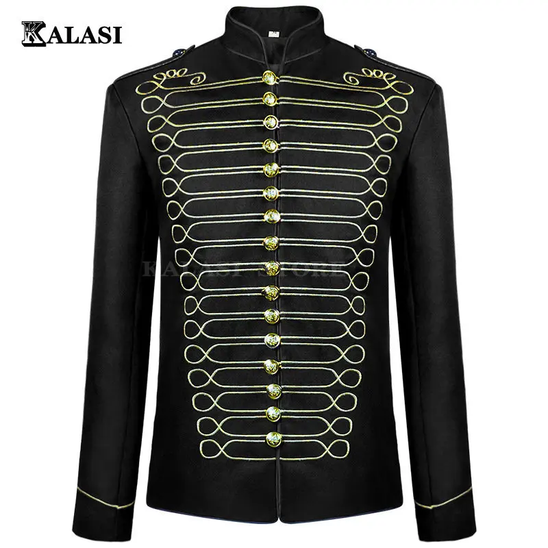 

Vintage Men's Medieval Jacket Buttons Up Slim Fit King Prince Cosplay Costume Victorian Officer Stand Collar Uniform Performance