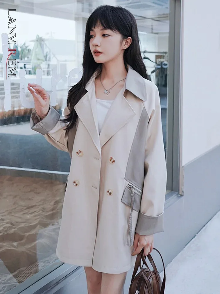 

LANMREM контрастный цвет пальто для женщин однобортный длинный рукав модные сплайсированные осенние пальто Повседневная Новинка 2023 года 2YA3621