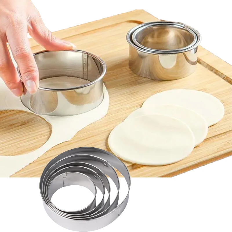 

5Pcs/set Round Biscuit Mold Stainless Steel Cake Fondant Cutting Mold DIY Biscuit Pastry Cake Baking Tools Kitchen Baking Gadget