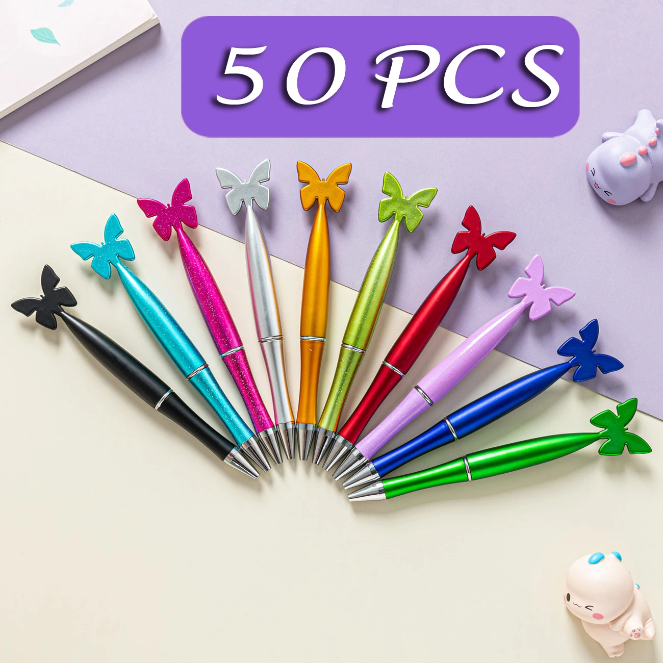 

50 шт. шариковая ручка с бабочкой, вращающиеся шариковые ручки, офисные и школьные принадлежности, Детские технические принадлежности