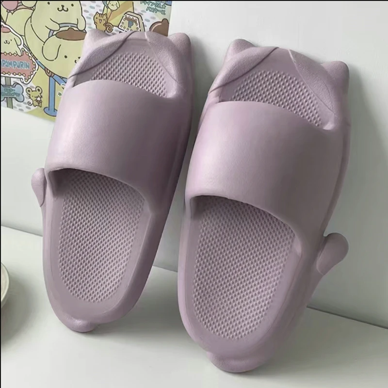 Couples Bathroom Slipper Women Home Wearing Cartoon Lovely Cat Slipper Summer Beach Slides Soft Cloud Flip Flops Non-Slip Shoes