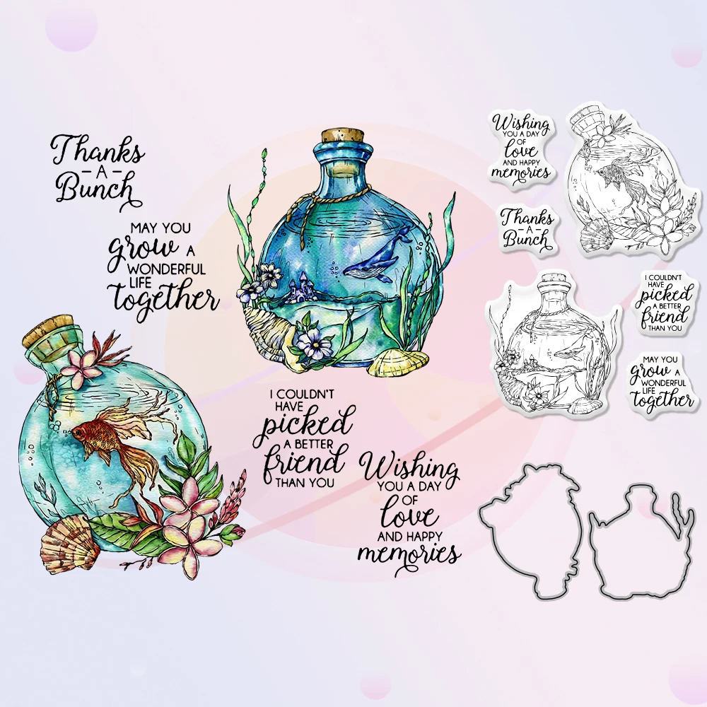 

Little Fish DIY Metal Cutting Dies Clear Stamp Marine Eco Bottle Scrapbooking Decor DIY Cut Dies Silicone Stamps For Cards Diary