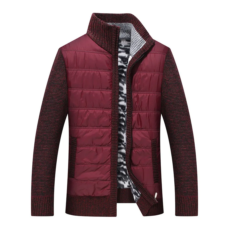 Men's Padded Jumper Jacket Fashion Colour Blocking Thicker Warm Standing Collar Casual Knitted Sweater