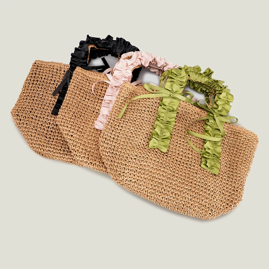 Elegant Ruched Handle Straw Women Handbags Paper Woven Tote Bag Handmade Summer Beach Bags Casual Bali Female Purses 2023