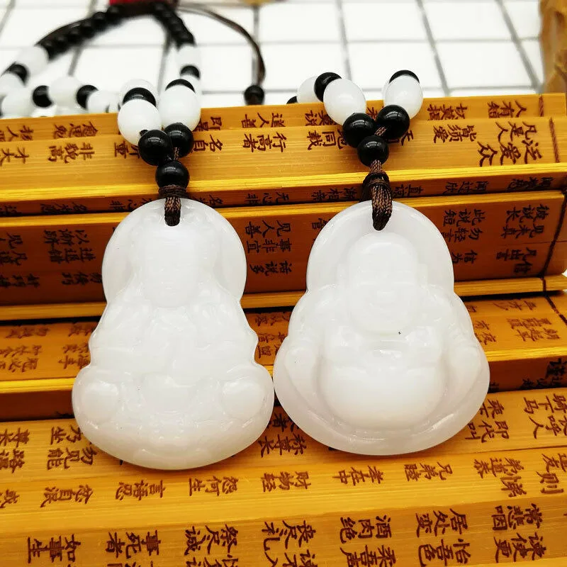 

Wholesale 1pcs natural jade hand-carved Guanyin Buddha pendant necklace AAA