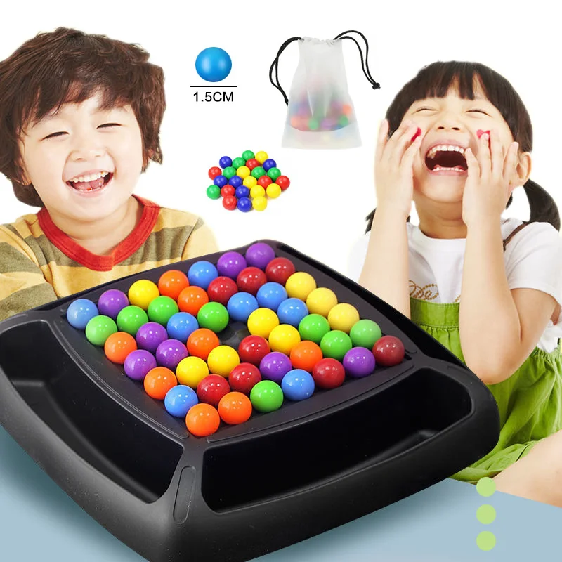 

Rainbow Ball Matching Toy Colorful Fun Puzzle Chess Board Game with 80pcs Colored Beads Intelligent Brain Game Educational Toy