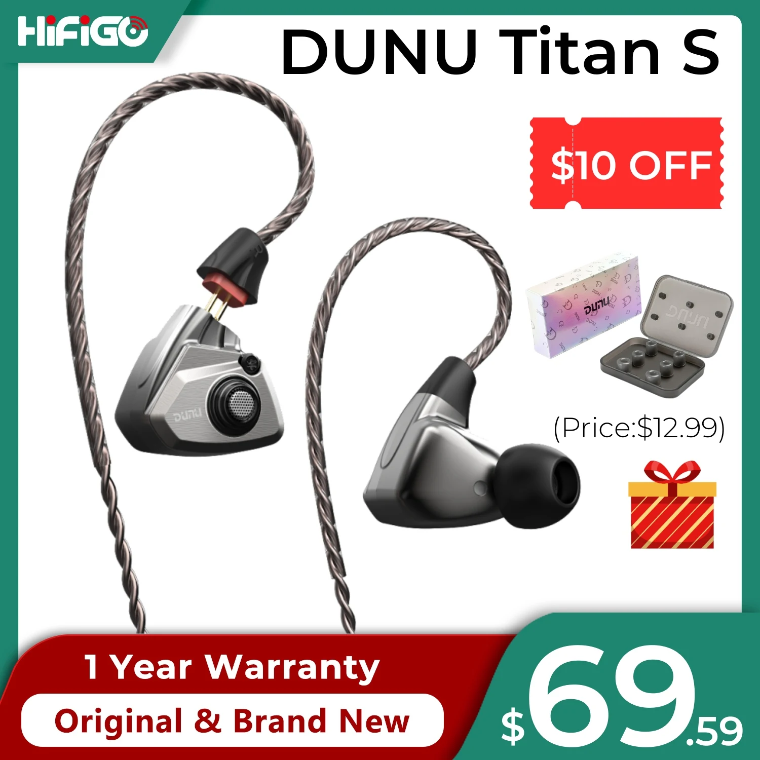 Наушники-вкладыши DUNU TITAN S с одним динамическим драйвером, IEM CCAW, звуковая катушка, сбалансированный тон, Hi-Fi музыкальные наушники в киберпанковском стиле