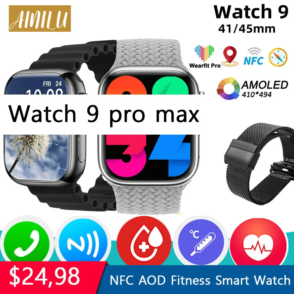 

Watch 9 Mini Smart Watch Women Blood Glucose Body Temperature BT Call NFC AOD Fitness Men Series 8 Smartwatch for Apple Android