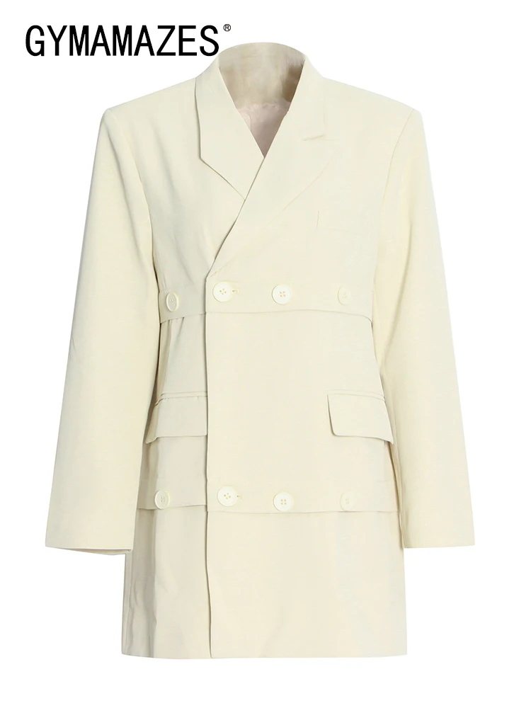 

GYMAMAZES Casual Green Spring Blazer For Women Notched Collar Long Sleeve Solid Minimalist Elegant Coats Female Fashion Clothing