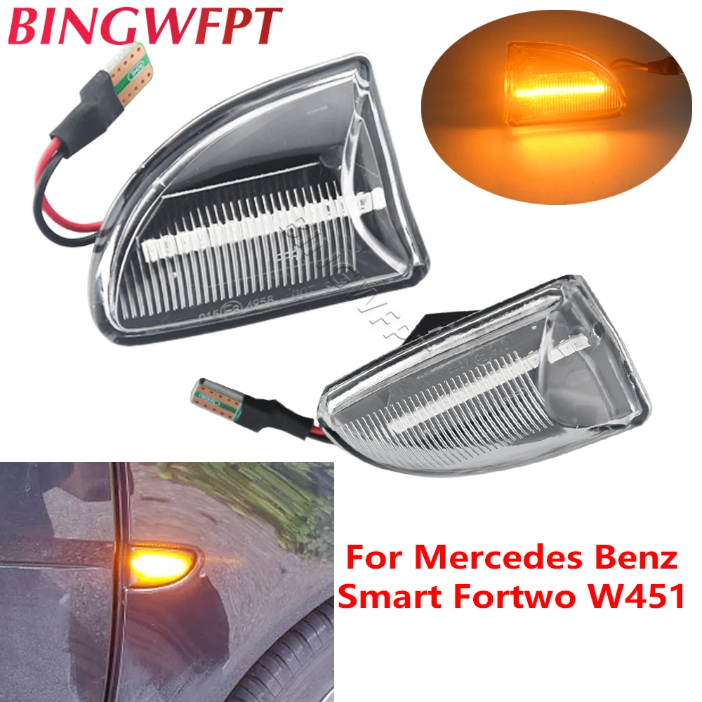 Smoked Lens Amber LED Dynamic Side Marker Light Turn Signal Lights 2PCS For Smart Fortwo 451 MK1 & MKII 2007-2014