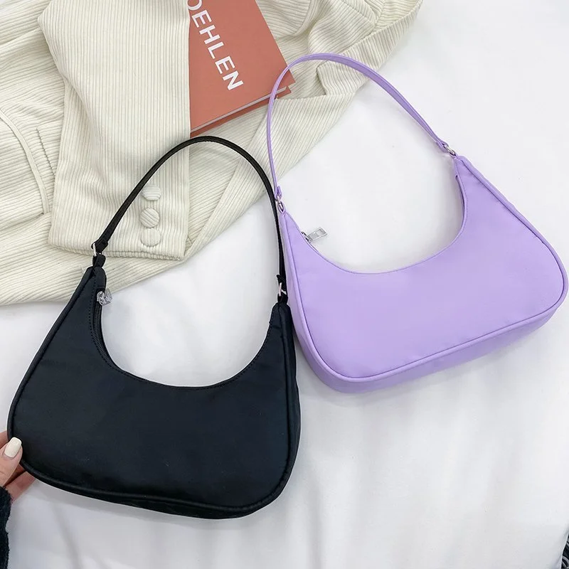 

New Trendy Solid Colour Single Shoulder Crossbody Lightweight Nylon Dumpling Bag