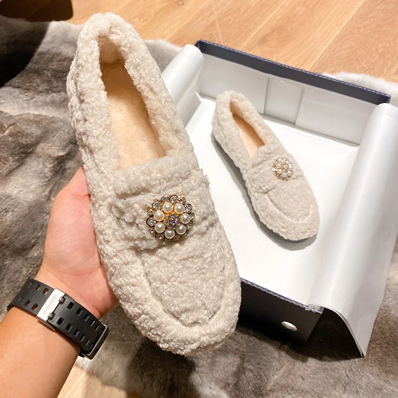 

Faux Lamb Edamame Beanie Shoes Women's Winter Plus Velvet All-match Thick Bottom Plush Shoes Plus Size Cotton Shoes Snow Boots
