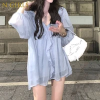 n girls korea blouse woman new collection autumn casual thin loose long sleeve chiffon blouse ladies design elegant long y2k