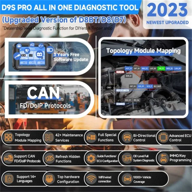 2024 XTOOL D9S Pro d9spro Диагностический инструмент Wi-Fi Поддержка кодирования ЭБУ
