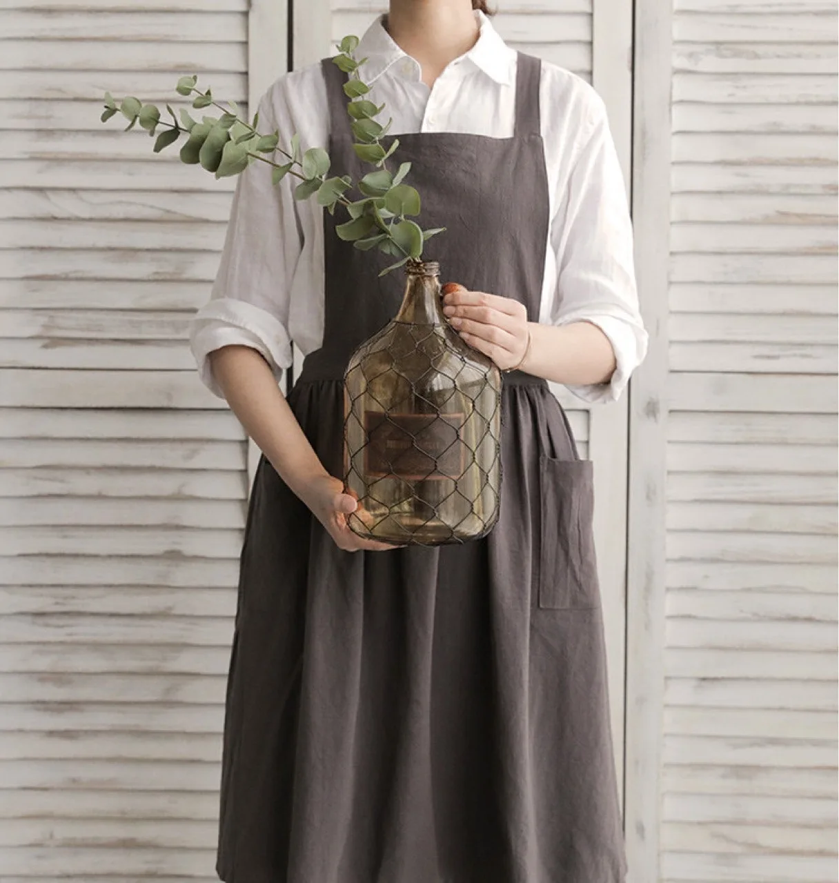 Cotton Apron Long Style Temperament Commuter Skirt Solid Color Art Advertising Flower Shop Work Dress Kawaii Kitchen Women