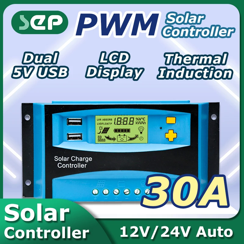 

Солнечный PWM 30A контроллер заряда двойной USB ЖК-дисплей 12 в 24 В Солнечная Панель зарядное устройство регулятор с нагрузкой автомобиля