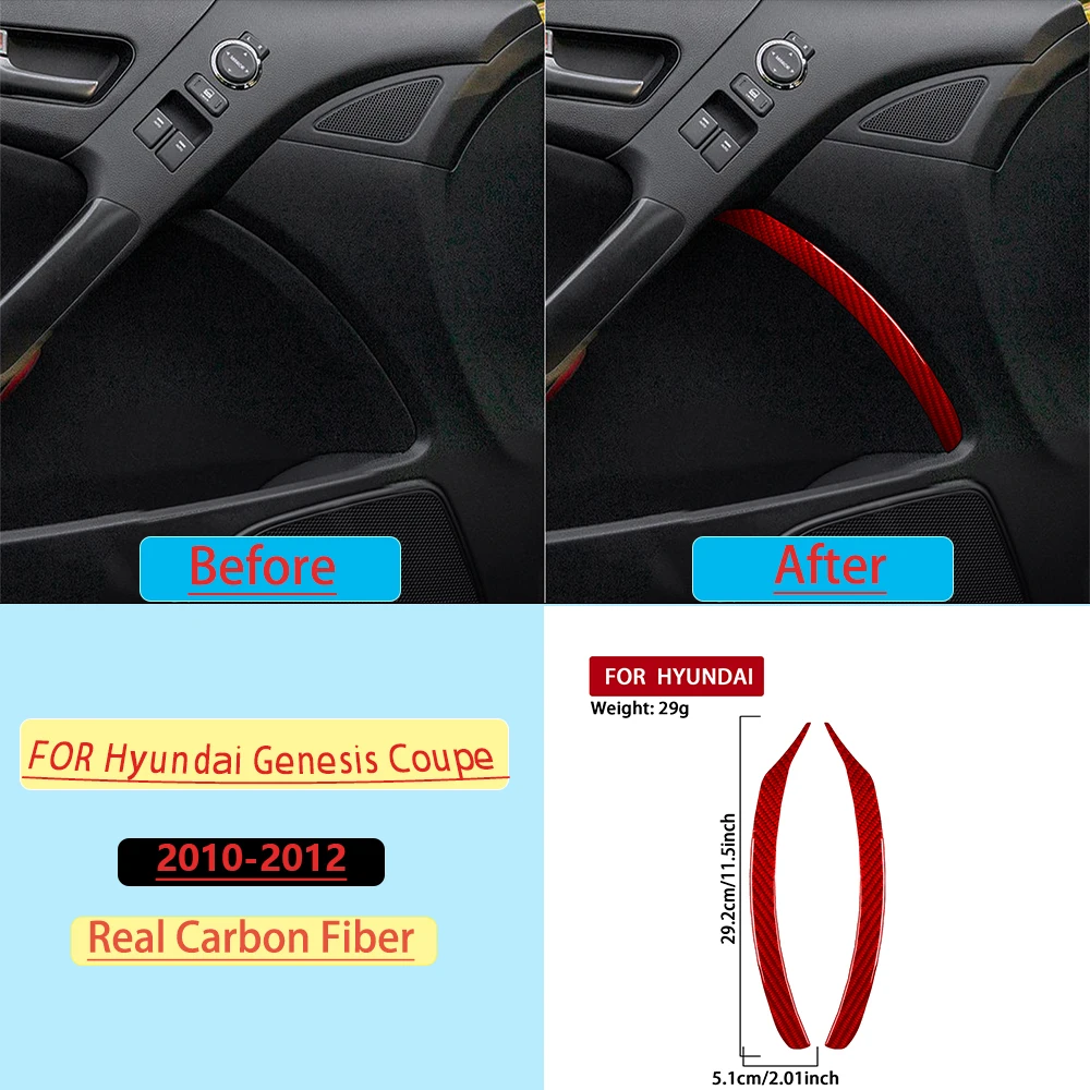 Фото Для Hyundai Genesis Coupe 2010-2012: Накладки на ручки дверей, красные, из настоящего мягкого карбона, аксессуары для интерьера автомобиля, наклейки №1