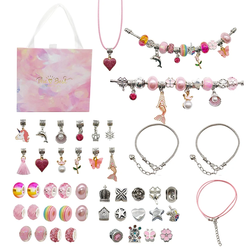 

Children Charm Bracelet Kit DIY Jewelry Making Accessories Metal Charms Set for Women Handmade Macroporous Beads Necklace Gift