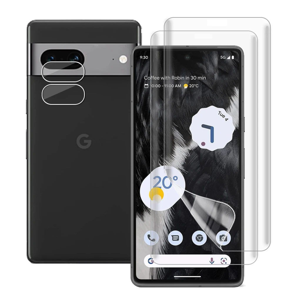 

4 in 1 For Google Pixel 7 Pro 7 / Pixel 6 Pro 6 6A Screen Protector Soft Hydrogel Film 3D Full Coverage & Camera Lens Film
