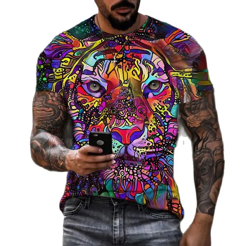 

Футболка мужская с 3D-принтом тигра, модная индивидуальная креативная Свободная рубашка в стиле хип-хоп, Харадзюку, с круглым вырезом и короткими рукавами, большие размеры, на лето