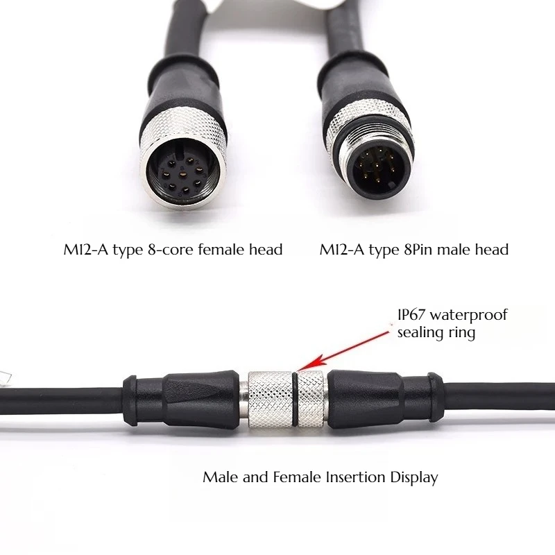 Фото Кабель связи M12 8-контактный, тип A, совместимый с Cognex, силовой кабель, штекер-гнездо, экранированный, серия 5000, CCB-84901-0102-05 №1