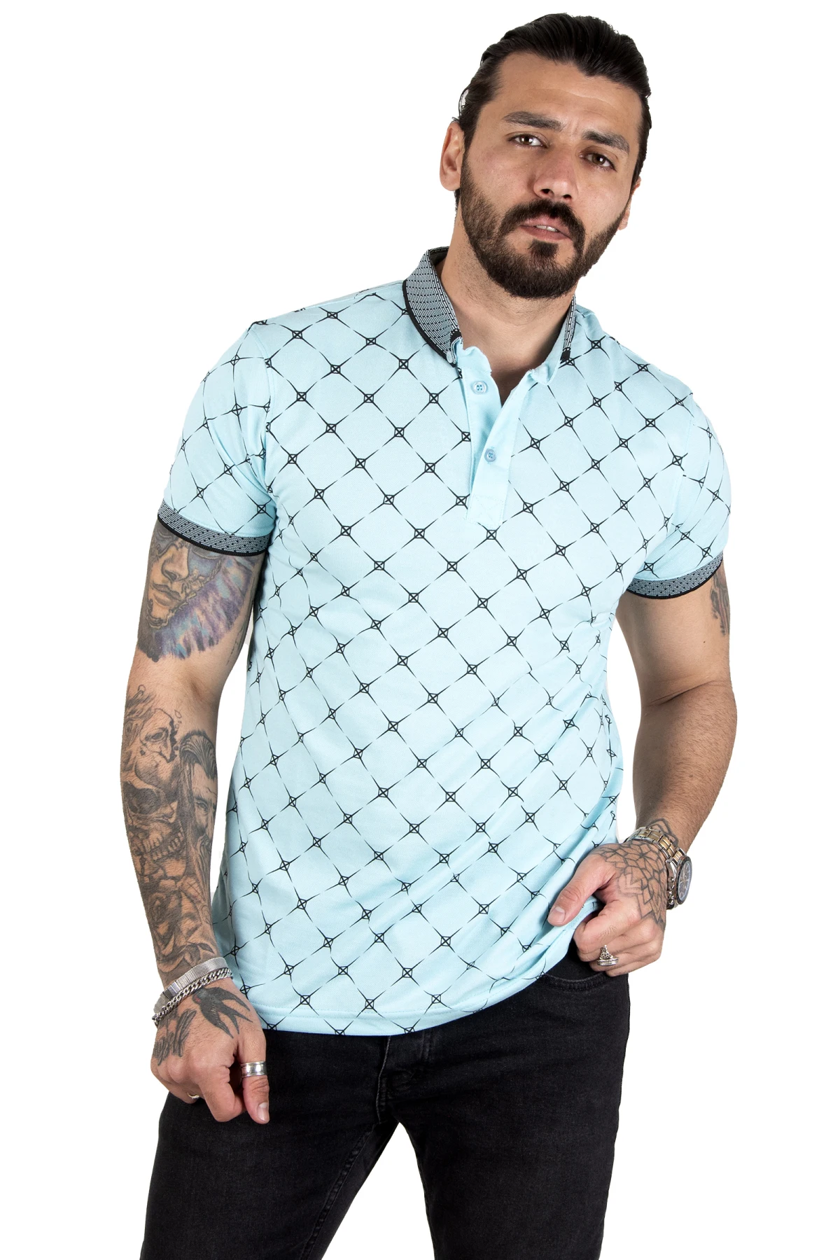 

DeepSEA patterned narrow cut lycra Polo collar men's t-shirt 2200491
