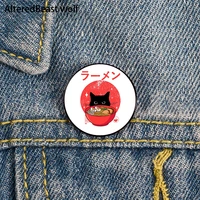 cat ramen cartoon printed pin custom funny brooches shirt lapel bag cute badge cartoon cute jewelry gift for lover girl friends