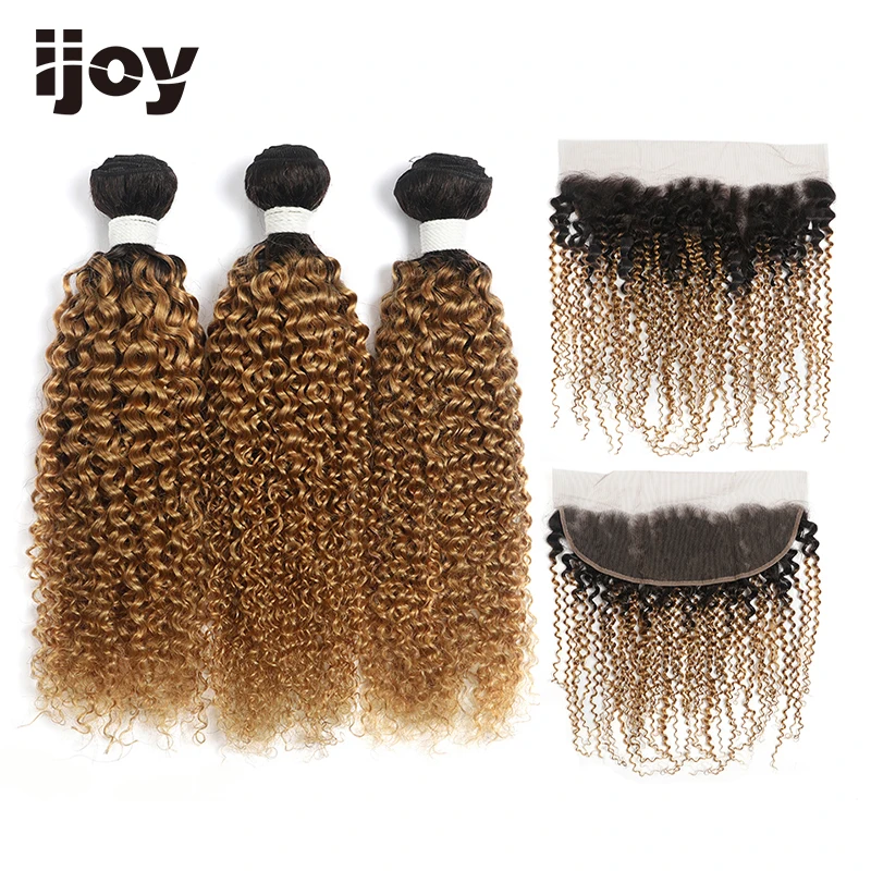 T1B-27 Ombre Blonde Bundles With Closure Brzailian Colored Hair Weave Bundles With Frontal 13x4 IJOY Non-Remy Hair Extensions