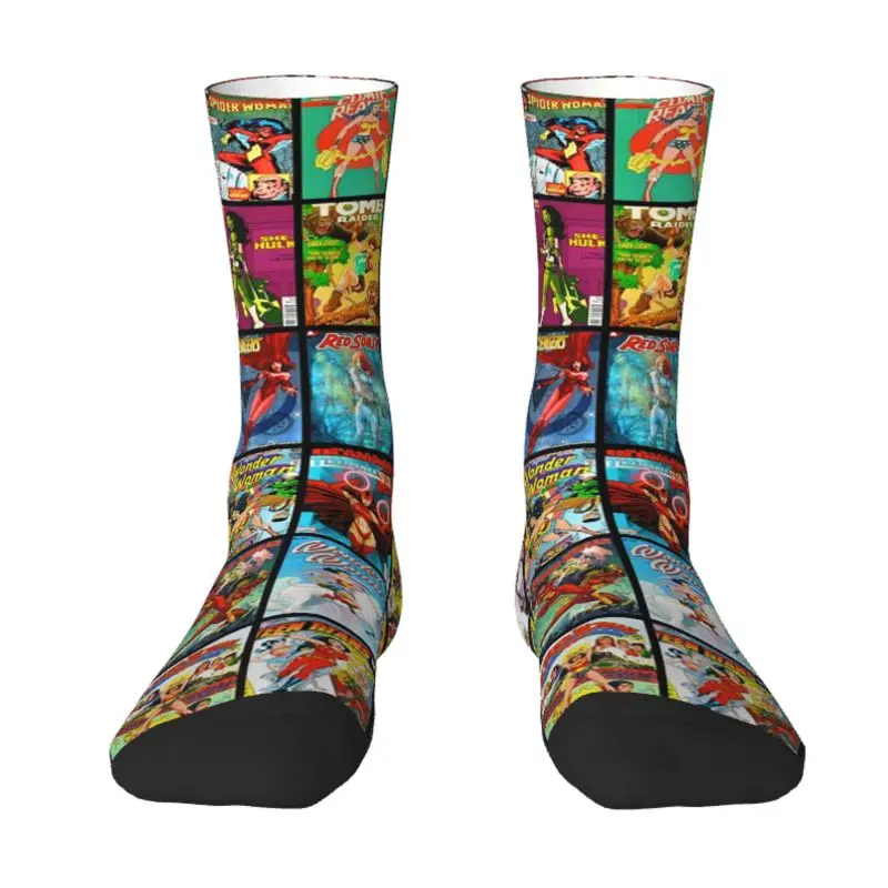 

Female Superhero Vintage Comic Book Collection Pattern Men's Crew Socks Unisex Fashion Spring Summer Autumn Winter Dress Socks