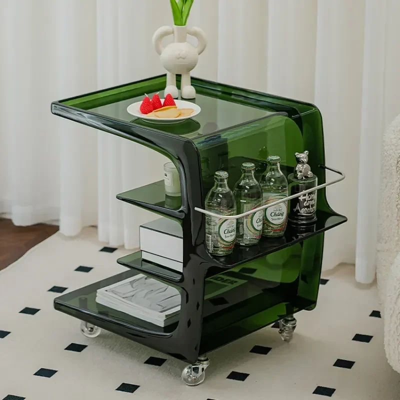 

Living Room Furniture with Pulley Sofa Side Table Acrylic High-capacity Multifunctional Handcart Bedside Storage Cabinet
