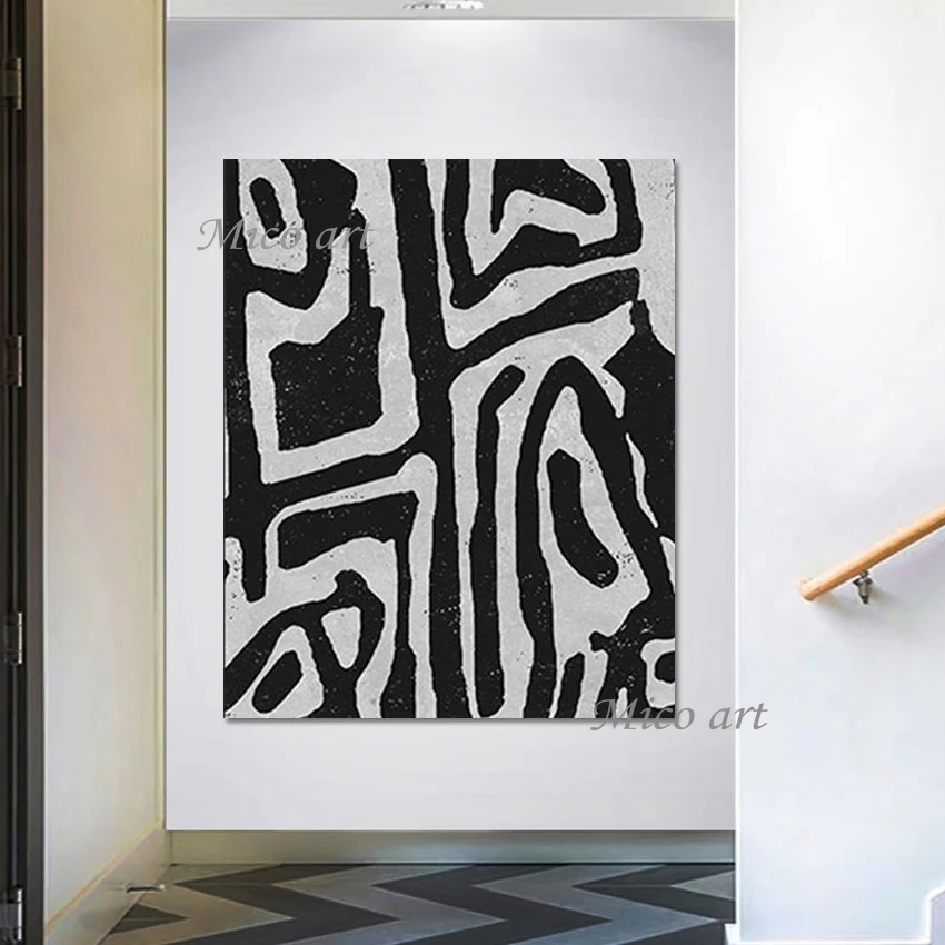 

Frameless Canvas Art Modern Hotel Artwork Picture Black White Abstract Painting For Restaurant Wall Decoration Hot Selling