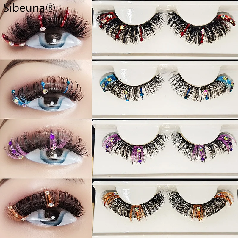 

Цветные алмазные Стразы накладные ресницы натуральный кристалл 3D накладные ресницы из мягкого волокна ресницы для вечерние модные ресницы