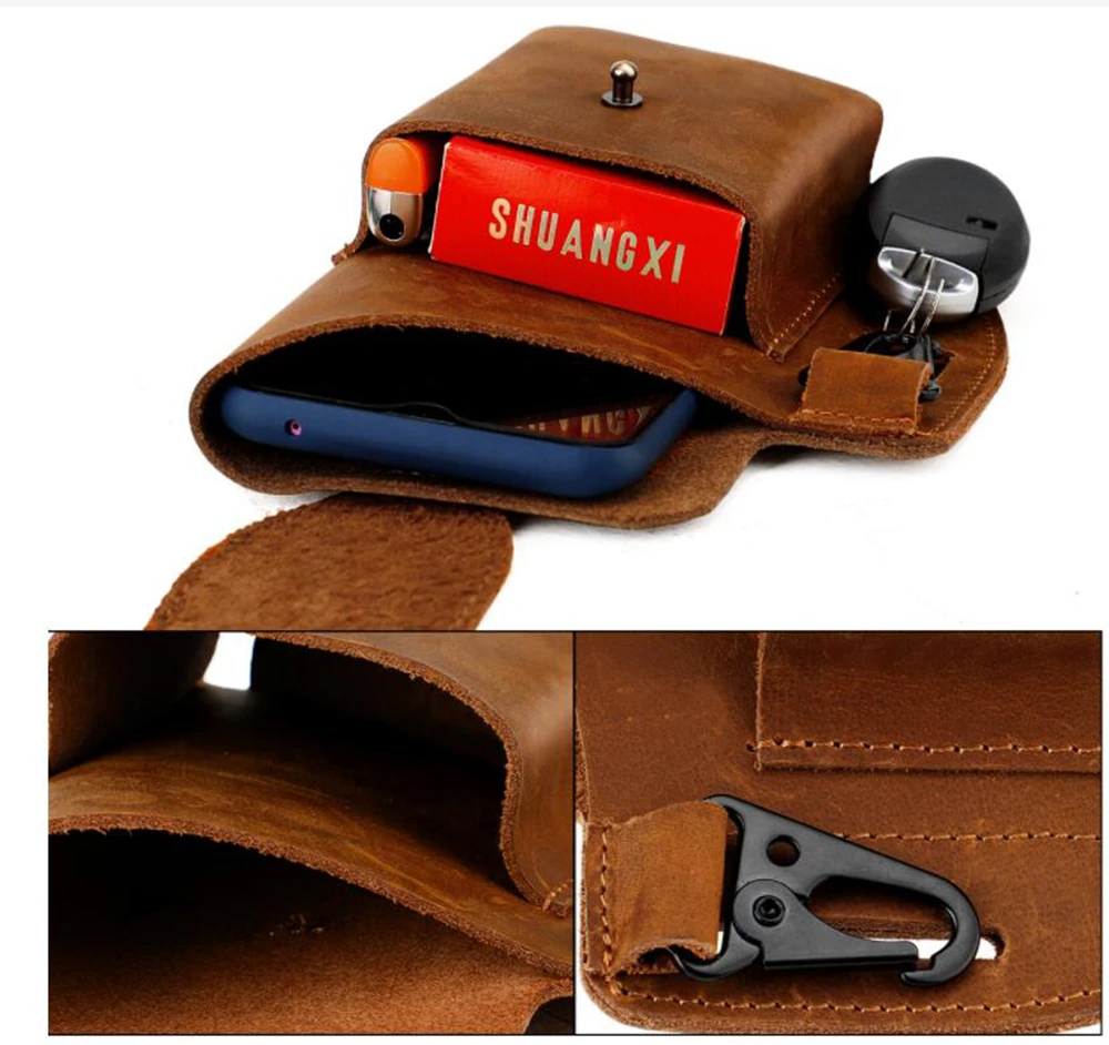 6102 Outdoor Men's vintage   Wear belt mobile phone Fanny pack  PU  leather  sports tactical  Mobile phone waist bag