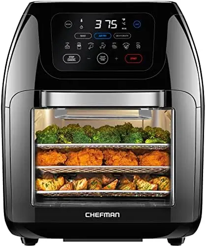 

Digital Air Fryer+ Rotisserie, Dehydrator, Convection Oven, 17 Touch Screen Presets Fry, Roast, Dehydrate, Bake, XL 10L Family S