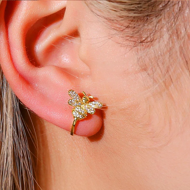 

Diamond Set Cute Little Bee Clip Ear Studs Earrings for Women Wedding Engagement Gold Earrings Charming Jewelry