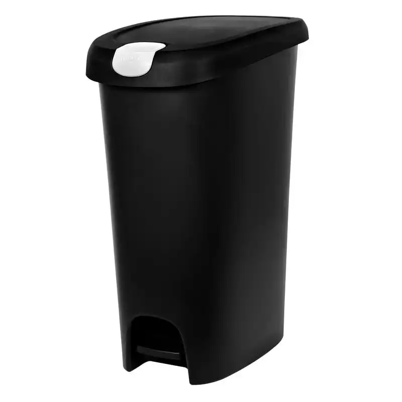 

Gallon Plastic Slim Lockable StepOn Kitchen Garbage Can, Black