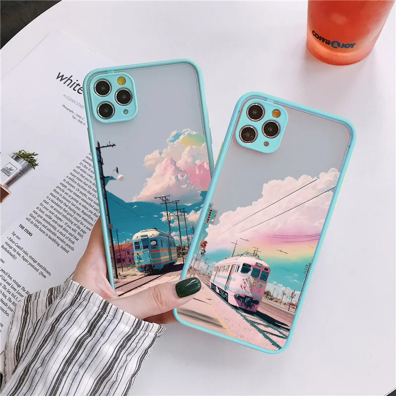 

Nature Travel Scenery Phone Case For iPhone 11 13 14 12 Pro MAX 12 13 Mini 7 8 Plus SE 2020 XR XS X Rainbow Bus Back Cover Shell