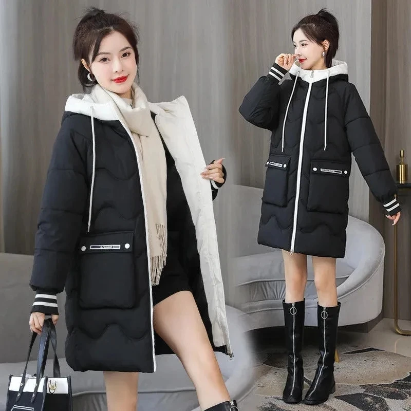 

Down Cotton Jacket Women's Parkas 2022 New Winter Hooden Cotton Padded Coat Korean Loose Warm Thicken Coat Outwear