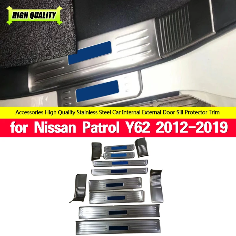 

For Nissan Patrol Y62 2012-2019 Accessories Stainless Steel Door Sill Protector Trim Scuff Plate Cover Auto Sticker Car Styling