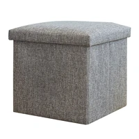 simple linen multifunctional cube shape seat pouffe storage box folding stool practical strong load capacity home office