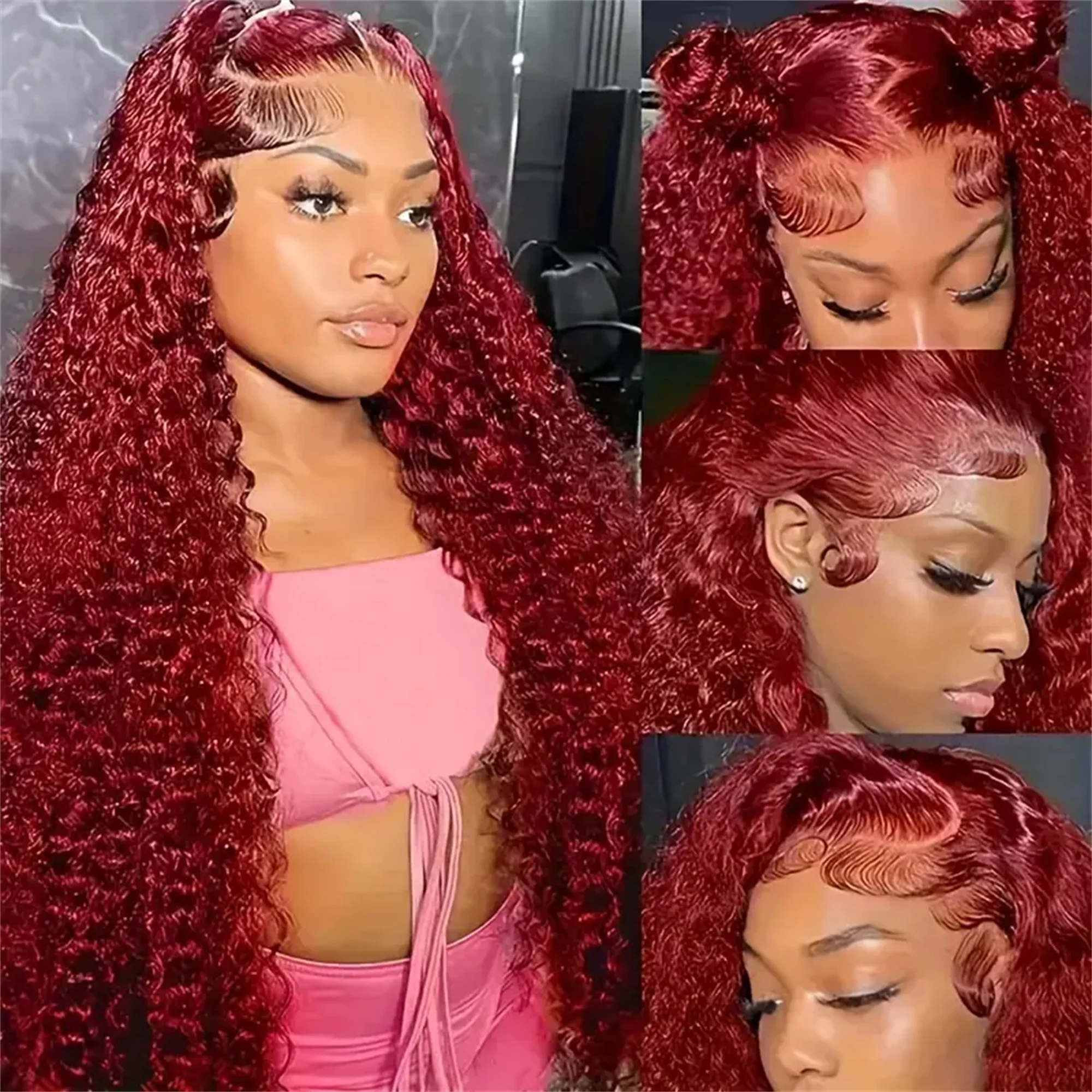 99J Бордовый Вьющийся Парик 250% Плотность 100% Человеческие Волосы Remy Бразильские