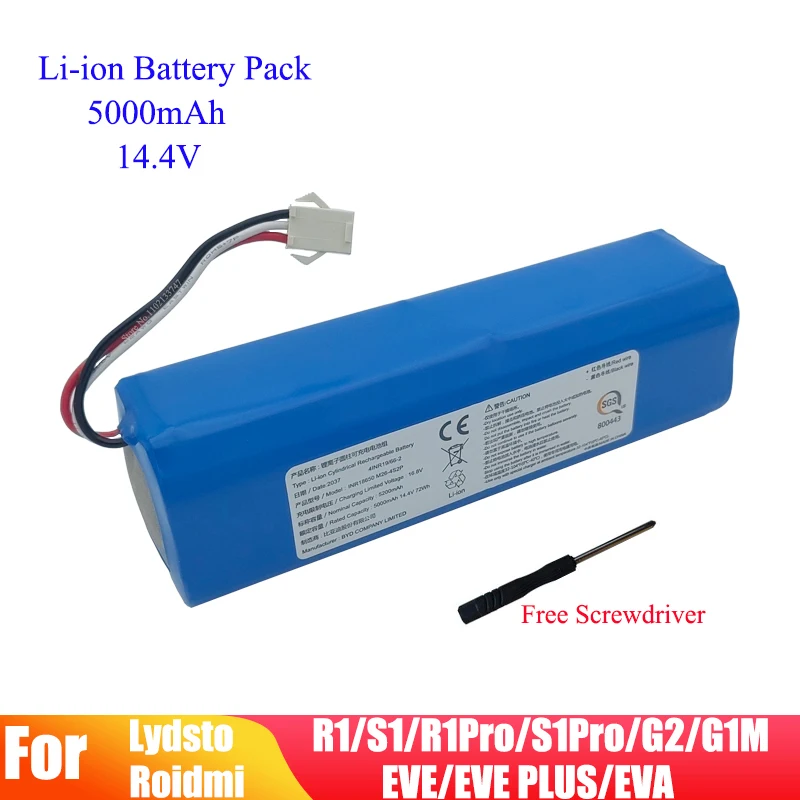 

Original Lydsto R1 Rechargeable Li-ion Battery Pack For Robot Vacuum Cleaner R1/S1 Roidmi EVE Replacement Battery 5200mAh 14.4V