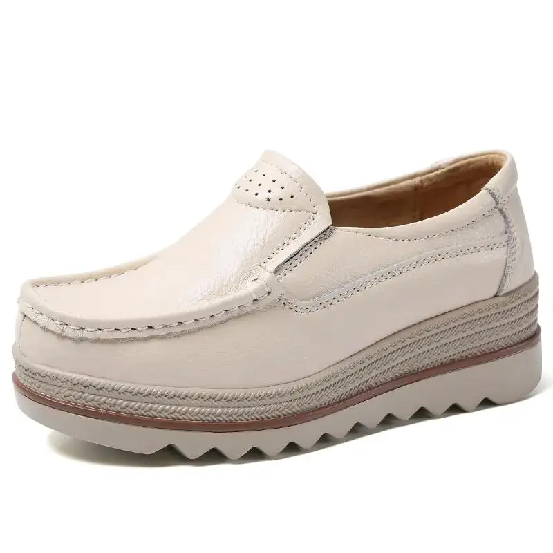 

Женские кожаные туфли на толстой нескользящей подошве, повседневная обувь с нескользящей подошвой, обувь на платформе, большие размеры, весна-осень