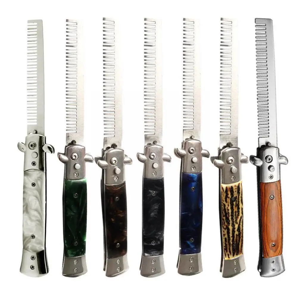 Automatic Steel Combs Foldable Knife Brushes Hair Trimmer butterfly Brush Comb Mens Knife Accessories Pocket S2K7