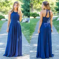 Summer Garden Weddings A Line Backless Floor Length Long Maid of Honor Gowns 2018 Country Royal Blue Chiffon Bridesmaids Dresses