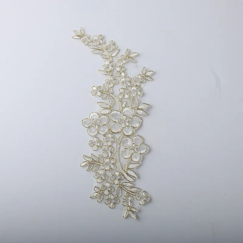 Золотая вышитая кружевная аппликация, 5 шт., 23 х12 см, швейный воротник для свадебного платья, «сделай сам», костюм для шоу